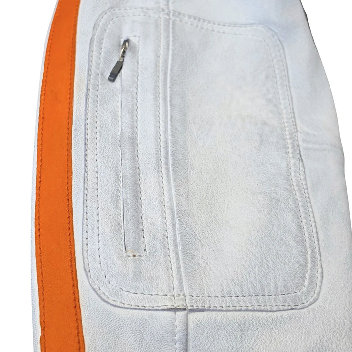 Men's Lambskin Leather Racing Jacket in Vintage White