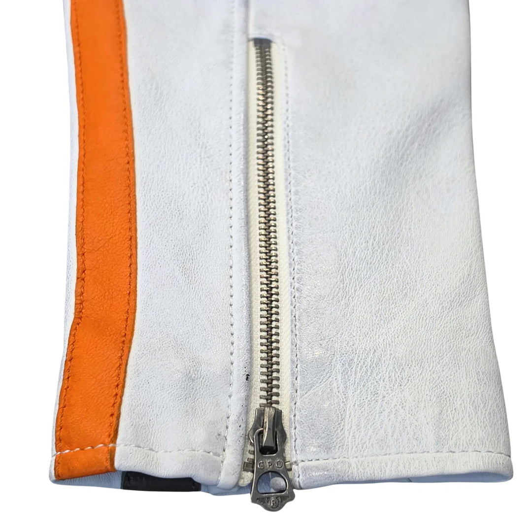 Men's Lambskin Leather Racing Jacket in Vintage White