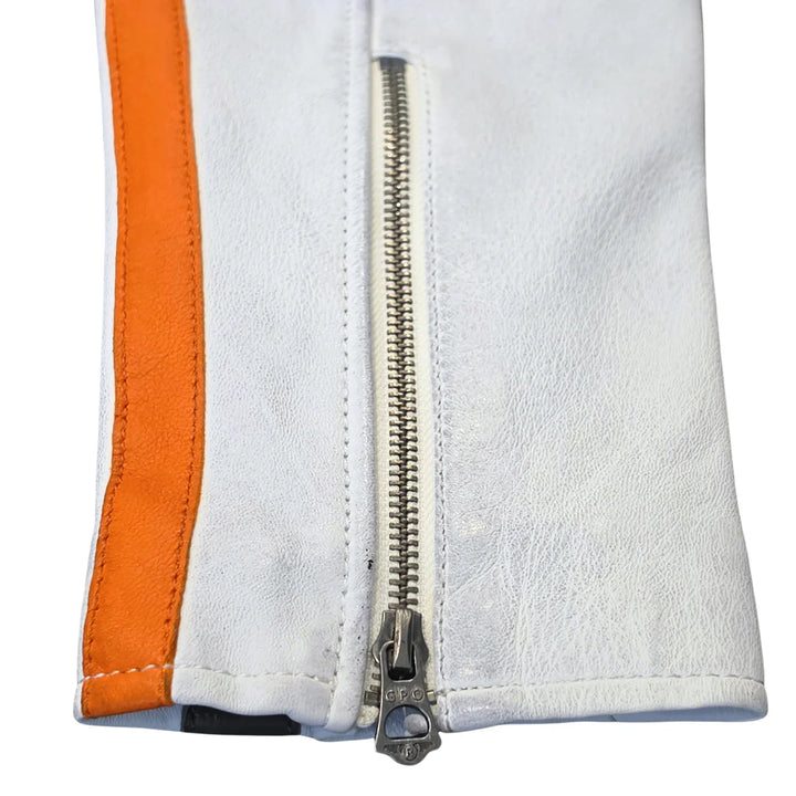 Men's Lambskin Leather Racing Jacket in Vintage White