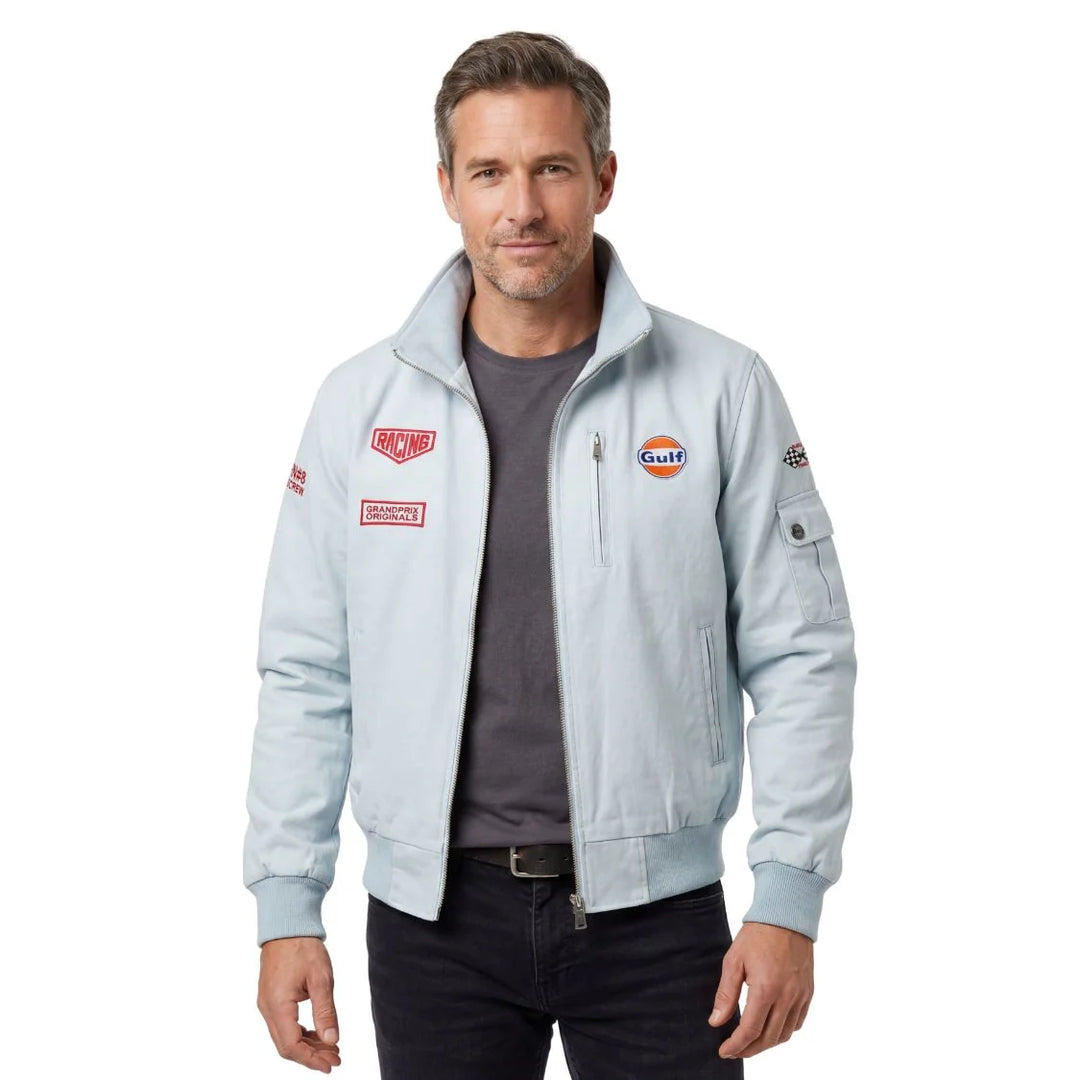 Gulf Men's Sebring Racer Cotton Bomber Jacket in Gulf Blue