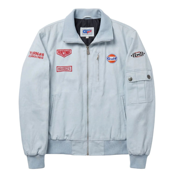 Gulf Men's Sebring Racer Cotton Bomber Jacket in Gulf Blue
