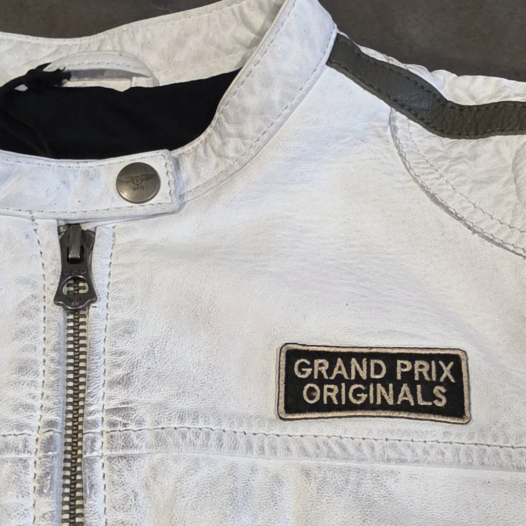 Women's Lambskin Leather Racing Jacket in Vintage White