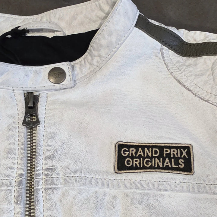 Women's Lambskin Leather Racing Jacket in Vintage White
