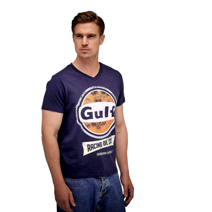 **NEW** Gulf Racing Oil V-Neck T-Shirt in Navy