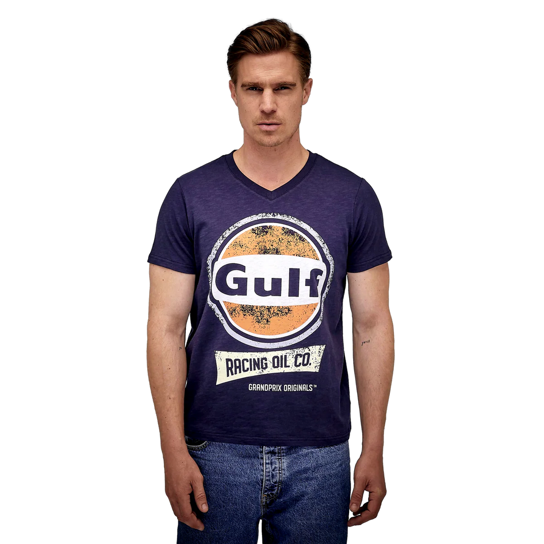 **NEW** Gulf Racing Oil V-Neck T-Shirt in Navy
