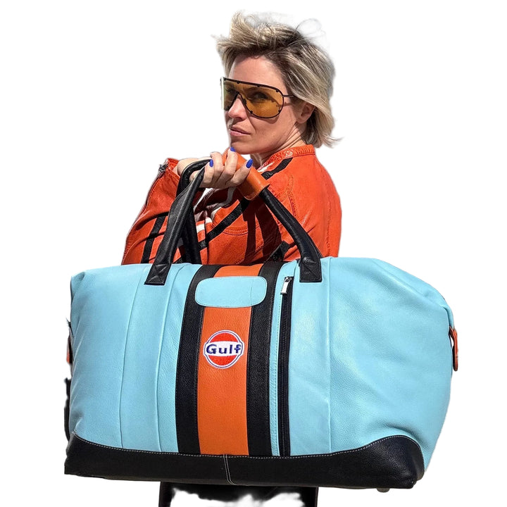 Gulf Leather Large Duffel Bag in Gulf Blue