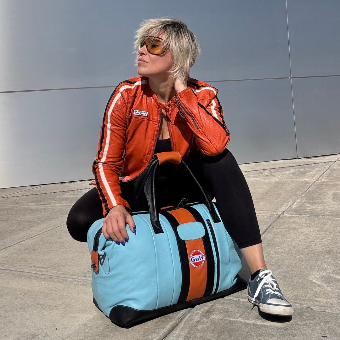 Gulf Leather Large Duffel Bag in Gulf Blue