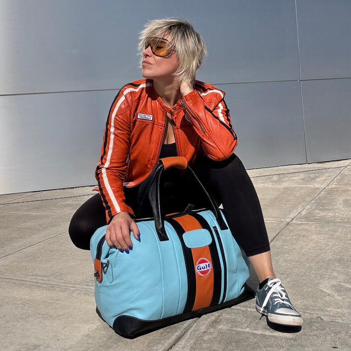 Gulf Leather Large Duffel Bag in Gulf Blue