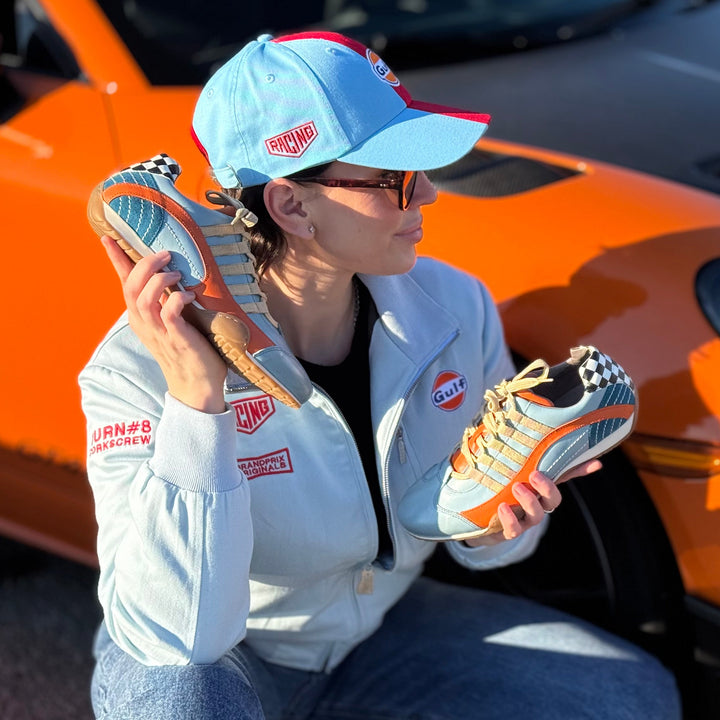 Women's Racing Sneaker in Blue and Orange