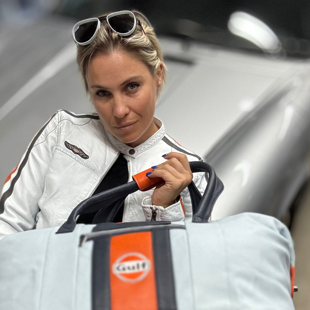 Women's Lambskin Leather Racing Jacket in Vintage White