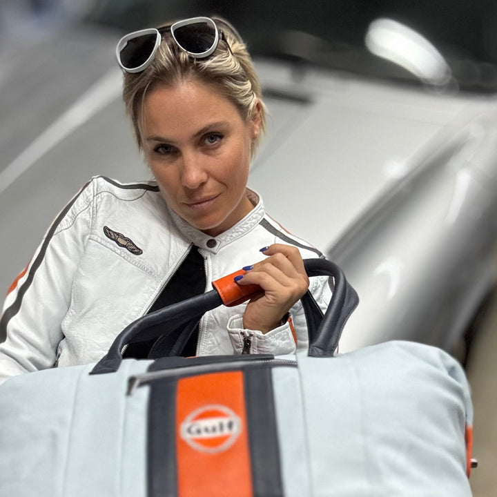 Women's Lambskin Leather Racing Jacket in Vintage White