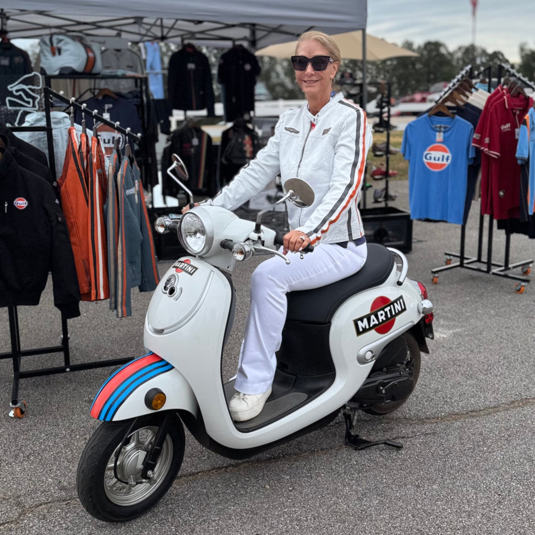Women's Lambskin Leather Racing Jacket in Vintage White