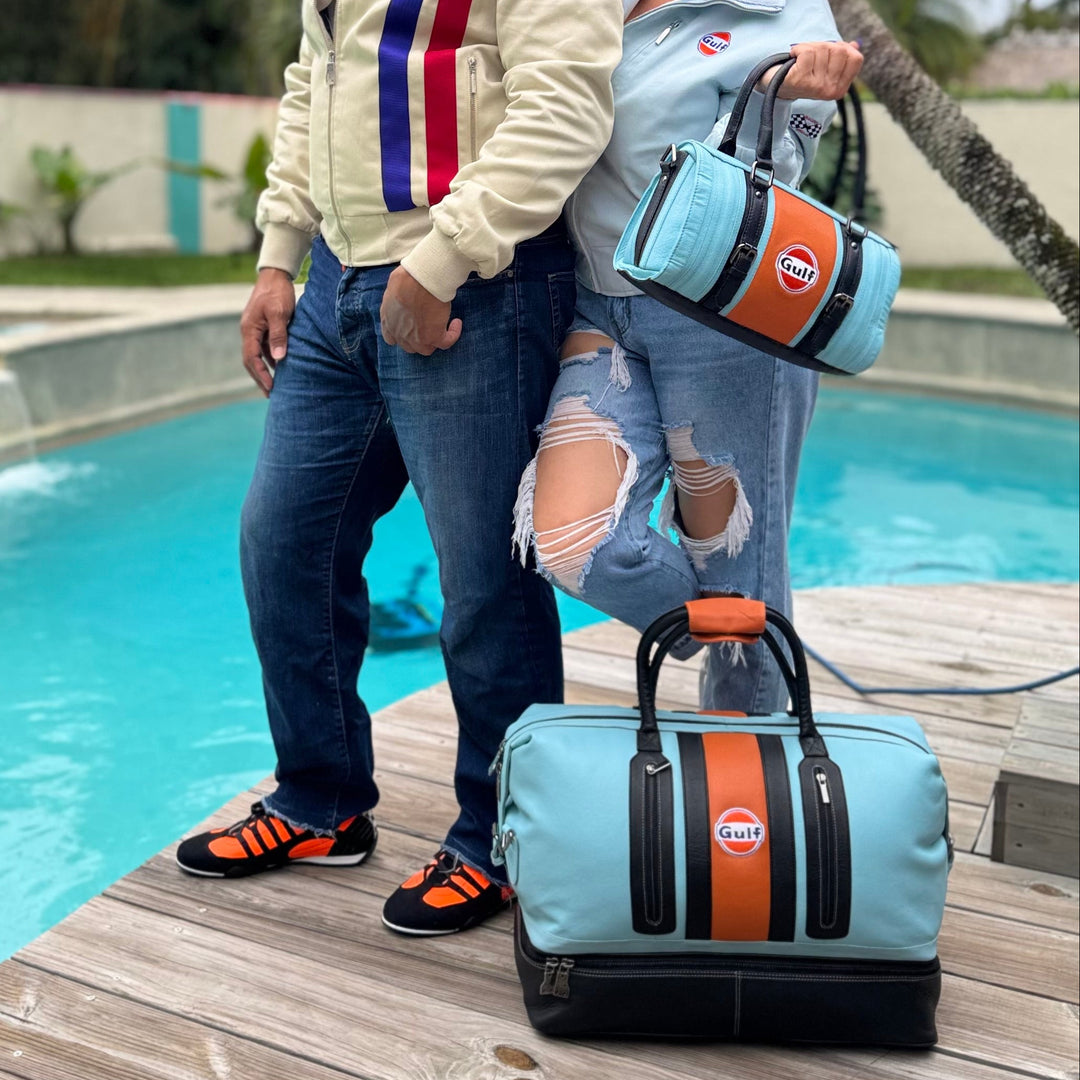 Gulf Leather Track Sport Dual-Compartment Bag in Gulf Blue