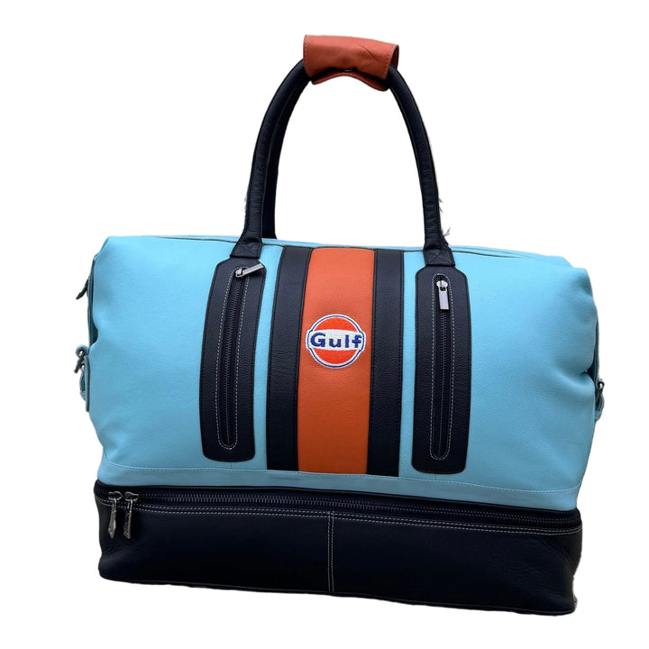 Gulf Leather Track Sport Dual-Compartment Bag in Gulf Blue