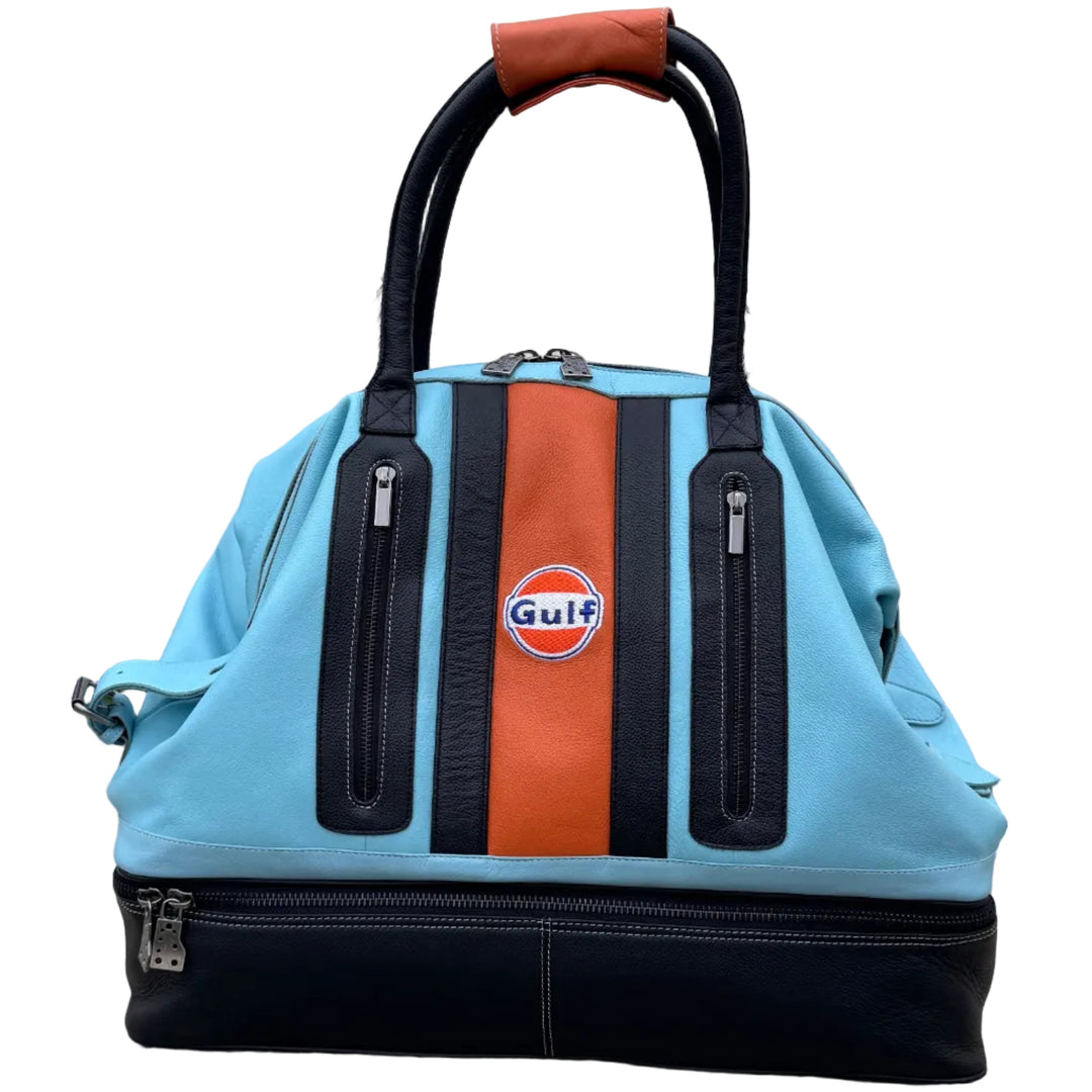 Gulf Leather Track Sport Dual-Compartment Bag in Gulf Blue