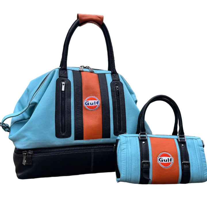 Gulf Leather Track Sport Dual-Compartment Bag in Gulf Blue