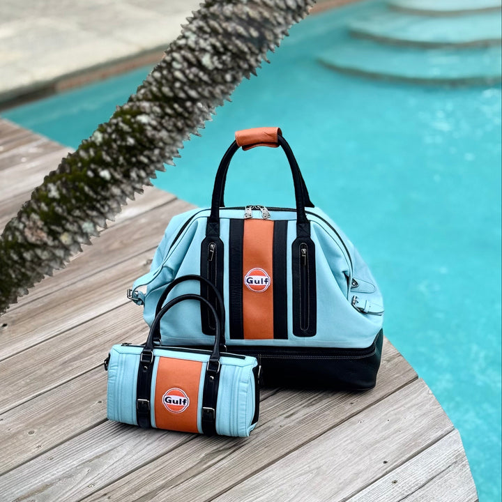 Gulf Leather Track Sport Dual-Compartment Bag in Gulf Blue