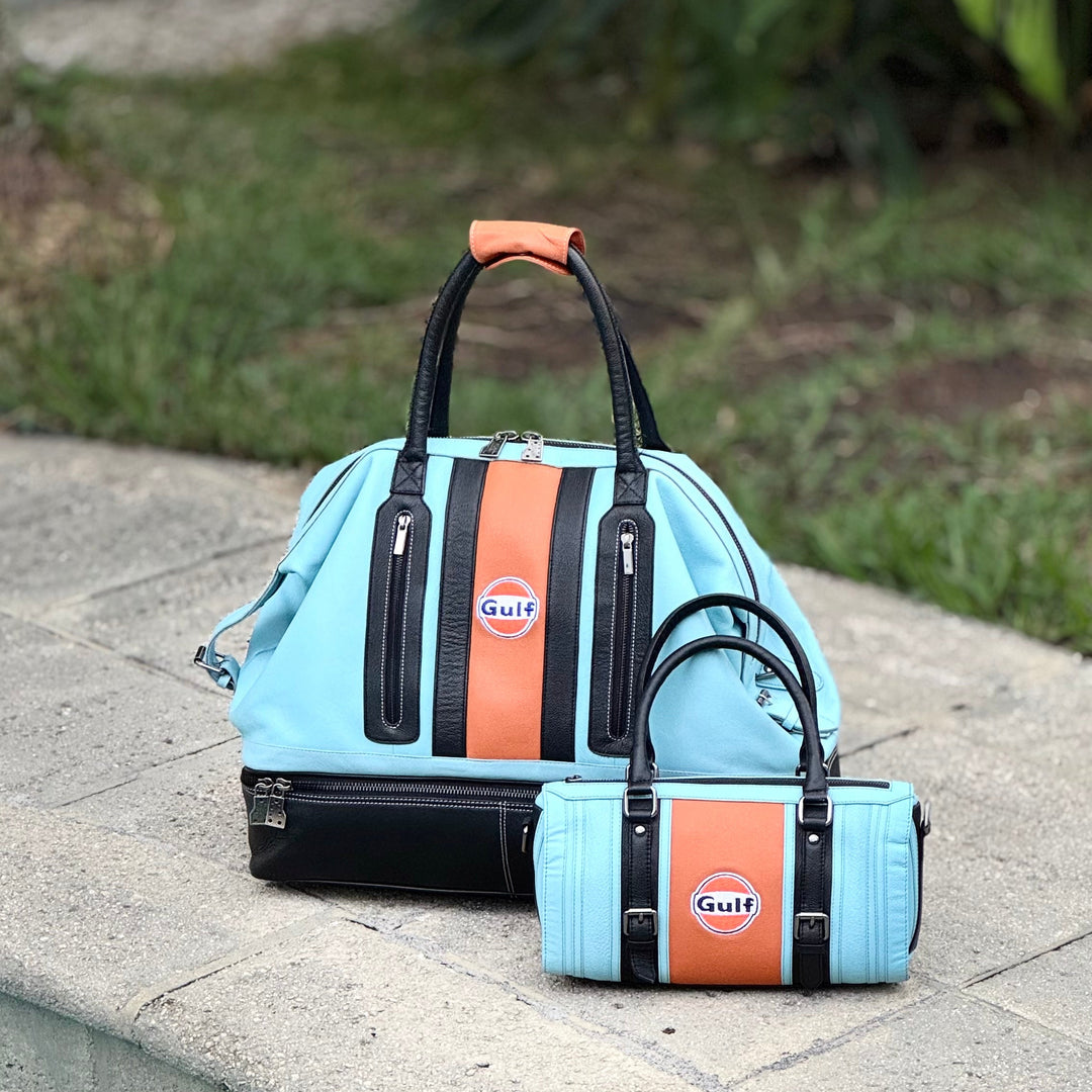 Gulf Leather Track Sport Dual-Compartment Bag in Gulf Blue