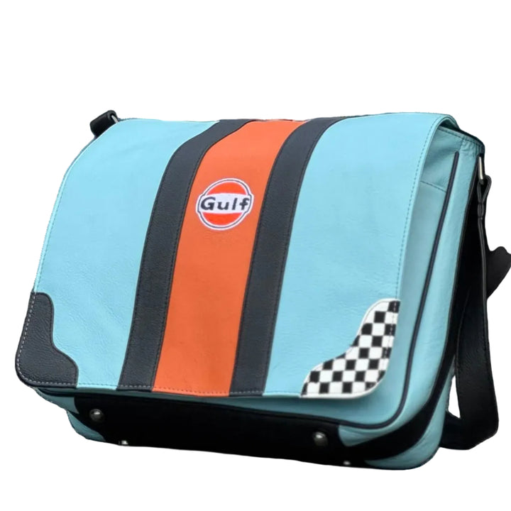 Gulf Leather Silverstone Messenger Bag in Gulf Blue