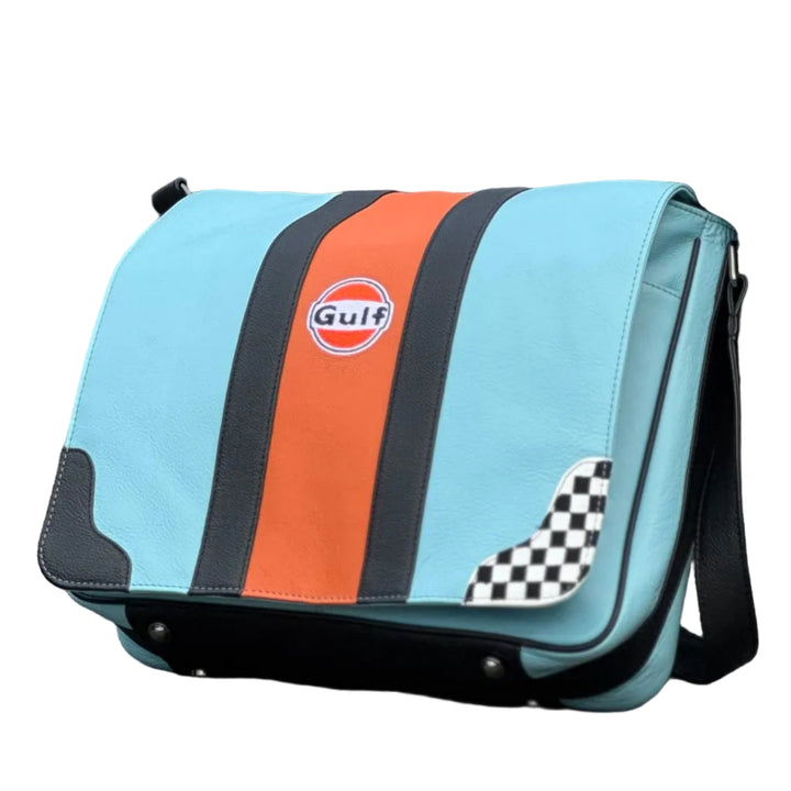 Gulf Leather Silverstone Messenger Bag in Gulf Blue