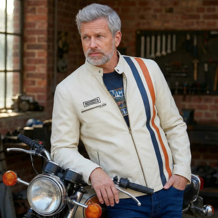 **NEW** Gulf Roadmaster Lambskin Leather Jacket in Ivory
