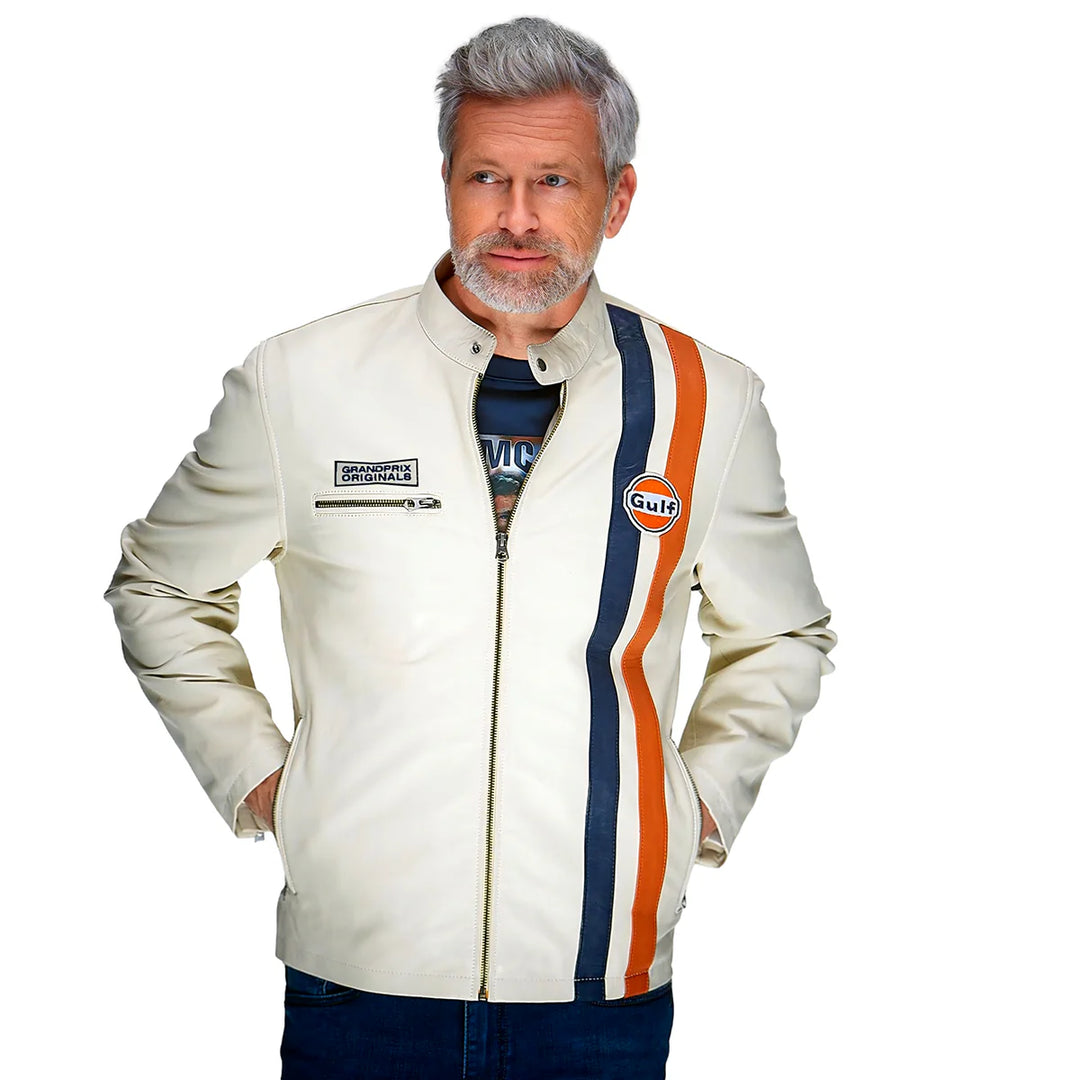 Gulf Roadmaster Lambskin Leather Jacket in Ivory