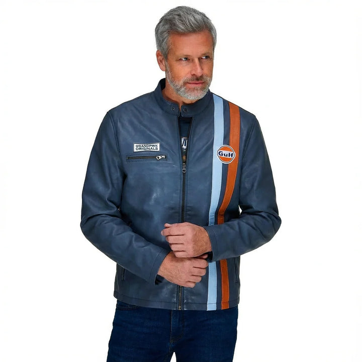 **NEW** Gulf Roadmaster Lambskin Leather Jacket in Navy