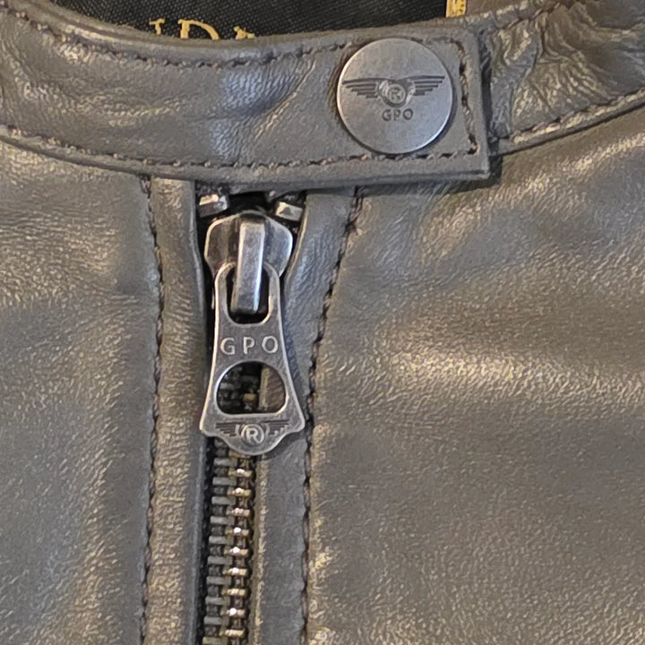 Women's Lambskin Leather Racing Jacket in Classic Gunmetal Grey